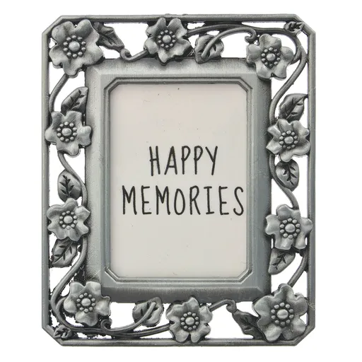 Stříbrný fotorámeček s kvítky - 4*5 cm Clayre & Eef