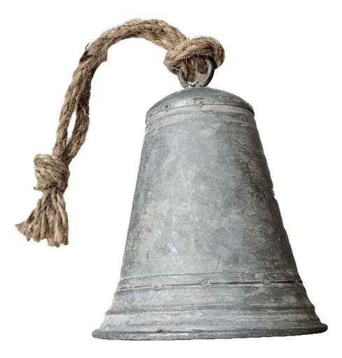Zinkový antik veliký plechový zvonek se šňůrkou L - Ø 13*16 / 30 cm Sommerfield