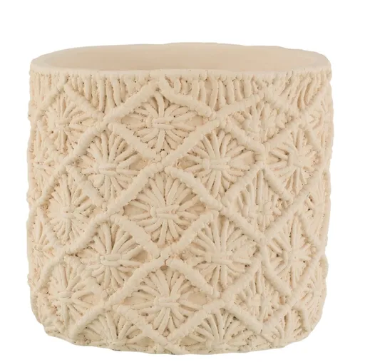 Béžový cementový květináč s drhaným vzorem Ibiza Macramé - Ø23*21 cm J-Line by Jolipa