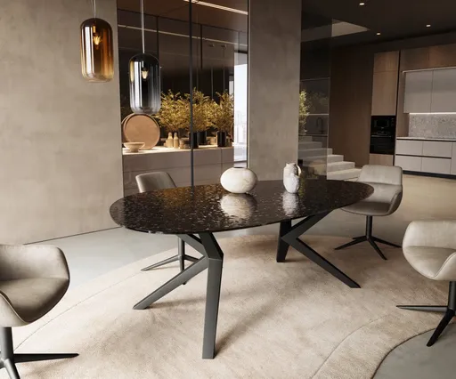 Jídelní stůl Edge oválný 220x120 reliéfní sklo kouřově černá 3D