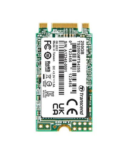 TRANSCEND MTS425S 250GB SSD disk M.2 2242, SATA III 6Gb/s (3D TLC), 500MB/s R, 330MB/s W