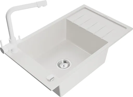 MEXEN/S Elias granitový dřez 1-miska včetně baterie Duero, bílá 6511-20-671600-20