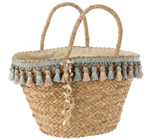 Přírodní plážová taška/ košík se střapci Beach tassel  - 48*23*50 cm J-Line by Jolipa