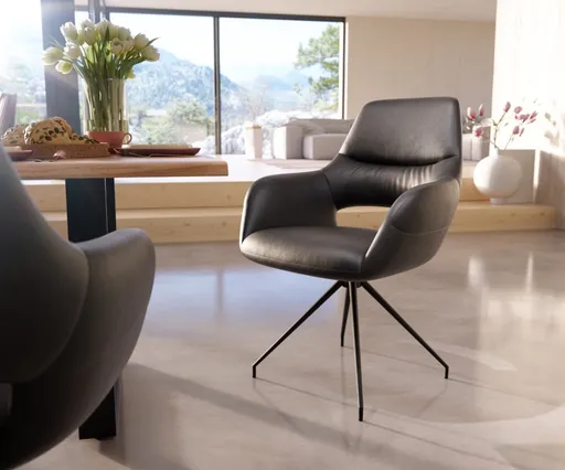 Jídelní židle Yago-Flex křížová podnož zúžená černá pravá kůže