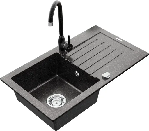 MEXEN/S Pablo granitový dřez 1 s odkapávačem včetně baterie Telma, černá kropenatý 6510-76-670200-76