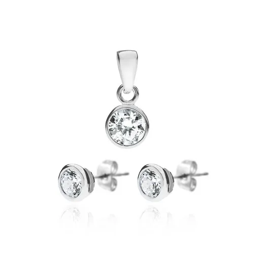 Stříbrná sada 925 - zirkonové náušnice a přívěsek ve dvojitém rámečku