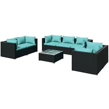 8dílná zahradní sedací souprava s poduškami polyratan černá, 3102273 (3102273)