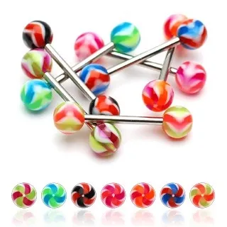 Piercing do jazyka UV kulička - vrtulka - Barva piercing: Zelená - Fialová