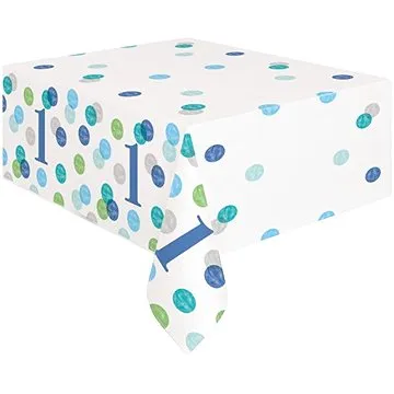 Ubrus 1. Narozeniny modrý s puntíky - kluk - 137 x 213 cm - happy birthday (11179733033)
