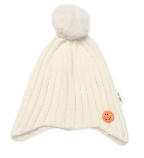 Baby Nellys Zimní čepice s bambulí Smile, smetanová,48-54 cm