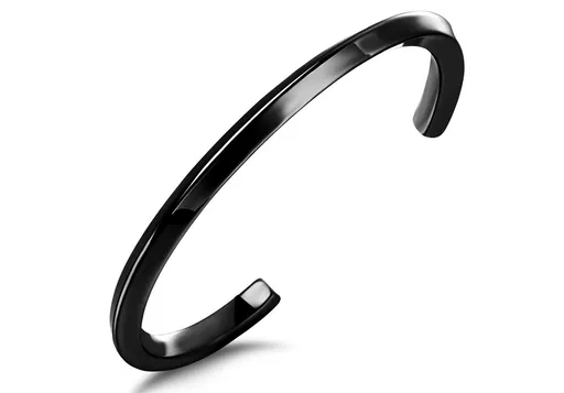 Černý otevřený ocelový náramek, spirálově zakřivená ramena