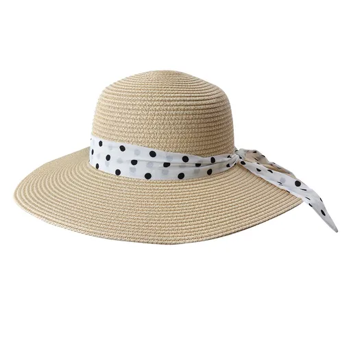 Dámský klobouk béžový  s puntíkatou mašlí Clayre & Eef