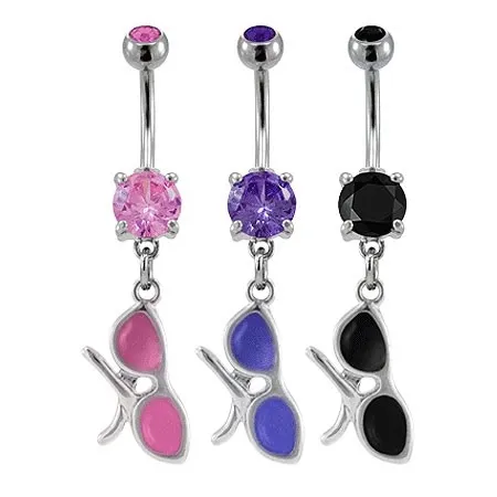 Piercing do pupíku barevné brýle - Barva zirkonu: Růžová - P