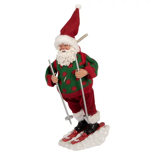 Červená vánoční figurka Santa Claus na lyžích - 15*13*28 cm Clayre & Eef