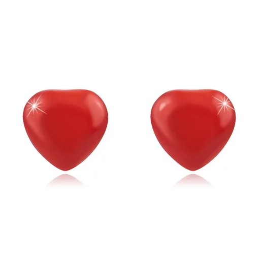 Stříbrné 925 náušnice - vypouklé červené srdce, puzetky
