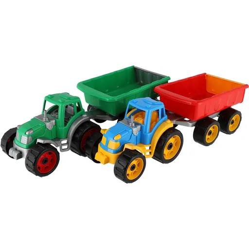 Traktor s vlekem plast 53 cm na volný chod 2 barvy v síťce