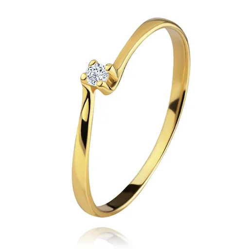 Zásnubní prsten ze žlutého 14K zlata - zirkon v kotlíku mezi zúženými rameny - Velikost: 54