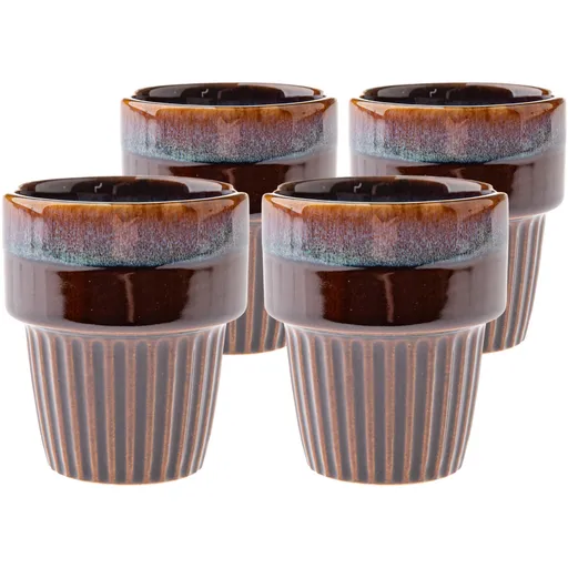 Sada 4 keramických hrnků Rustik 100 ml, tmavě hnědá
