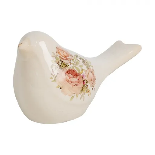 Béžová keramická dekorace ptáček s růžemi Rosien S - 16*7*9 cm Clayre & Eef