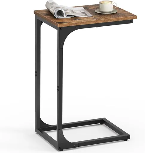 Odkládací stolek ve tvaru C, rustikální hnědá/černá