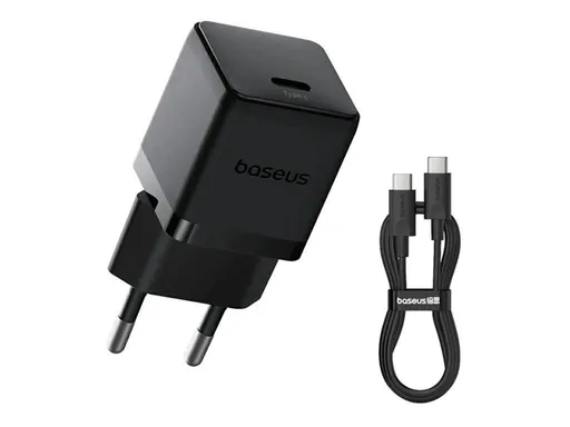 Baseus Palm Fast Nabíječka USB-C 20W + Datový Kabel USB-C/USB-C 1m Black