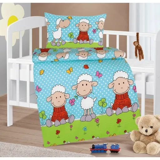 Bellatex Dětské krepové povlečení do postýlky Agáta Ovečka modrá, 90 x 135 cm, 45 x 60 cm