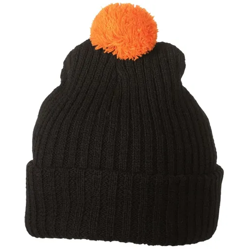 Myrtle Beach (Daiber) Pletená čepice s bambulí MB7540 - Černá / oranžová | uni