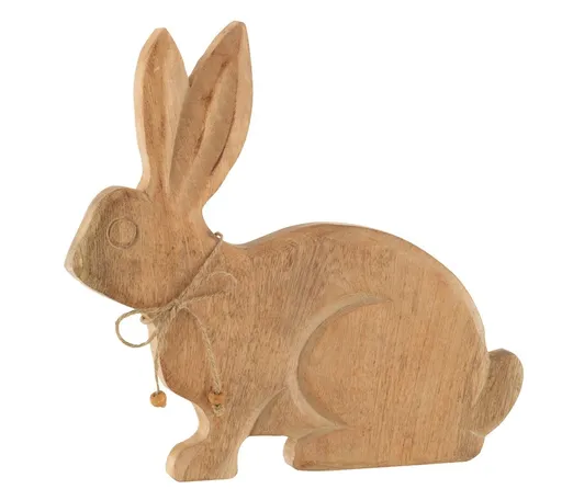 Hnědá dekorace králík z mangového dřeva s mašlí - 27*2,5*26 cm J-Line by Jolipa