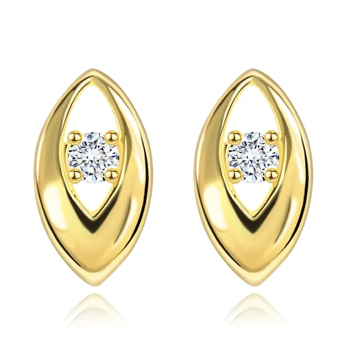 Briliantové náušnice ve žlutém 14K zlatě - zářivý diamant v lesklém zrnku