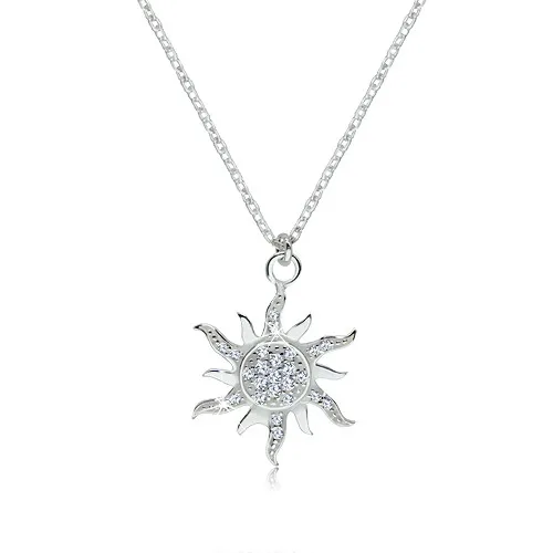 Stříbrný náhrdelník 925 - třpytivé zirkonové sluníčko se zvlněnými paprsky