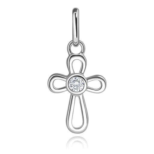 Přívěsek z bílého zlata 585 - křížek, spojené smyčky se zirkonem uprostřed