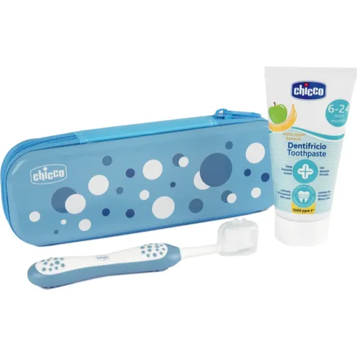 Chicco Always Smiling Set 6m+ sada zubní péče s pouzdrem Light Blue 1 ks