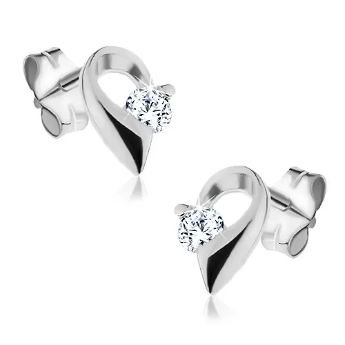 Stříbrné náušnice 925 - polovina srdce se zirkonem