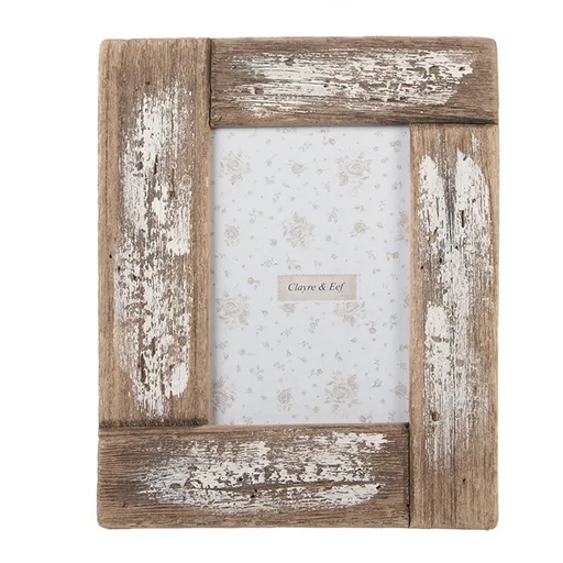 Bílo-hnědý antik dřevěný fotorámeček Rustic - 21*2*26 cm / 13*18 cm Clayre & Eef