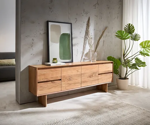 TV stolek Elandor 175 cm přírodní akácie 2 dvířka 4 zásuvky