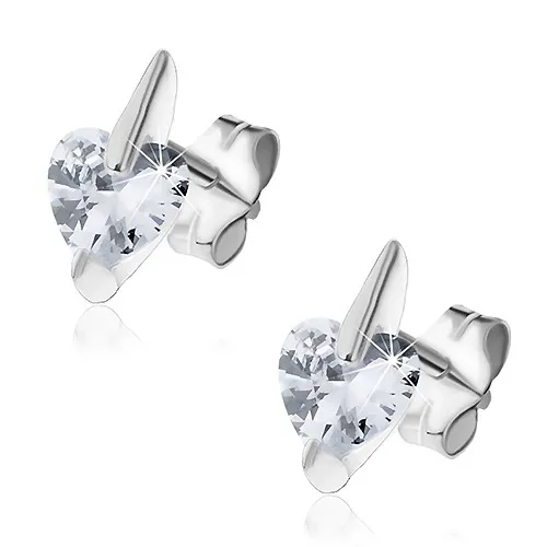 Stříbrné náušnice 925 - srdcový zirkon v prodloužené objímce