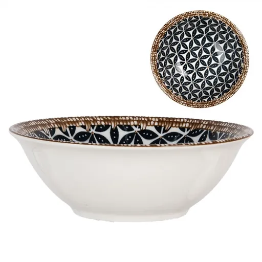 Bílá keramická miska s černým vzorem Mibbo - Ø 15*5 cm / 350 ml Clayre & Eef