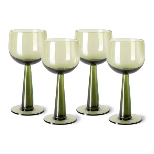 Set 4ks zelená oliv sklenice na víno na vysoké noze The Emeralds - Ø 8*17cm/ 200ml HKLIVING
