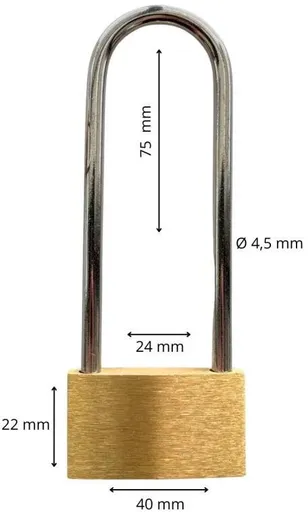 Zámek visací mosazný, 40 mm, prodloužený (123070)