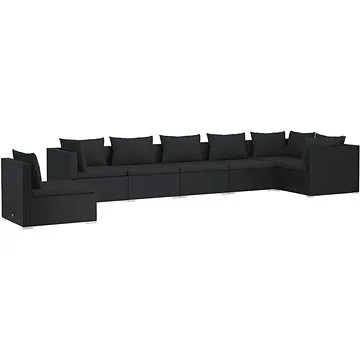 7dílná zahradní sedací souprava s poduškami polyratan černá, 3102336 (3102336)