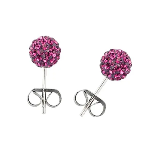 Náušnice z chirurgické oceli - kulička s růžovými zirkony