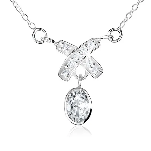 Náhrdelník ze stříbra 925, přívěsek ve tvaru "X" a visací ovál, čiré zirkony
