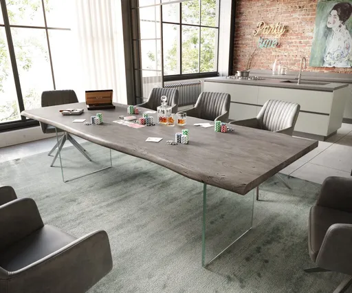 Jídelní stůl Edge 260x100 akácie platinová sklo Live-Edge