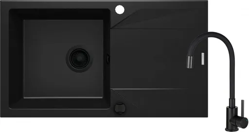 DEANTE Evora černá Granitový dřez včetně baterie, 1 bowl s odkapávačem ZQJJN113