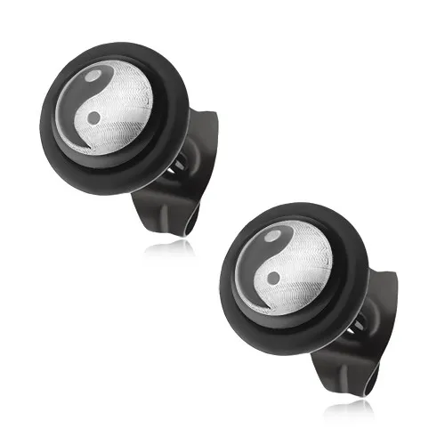 Černé puzetové náušnice z oceli, symbol Yin-Yang