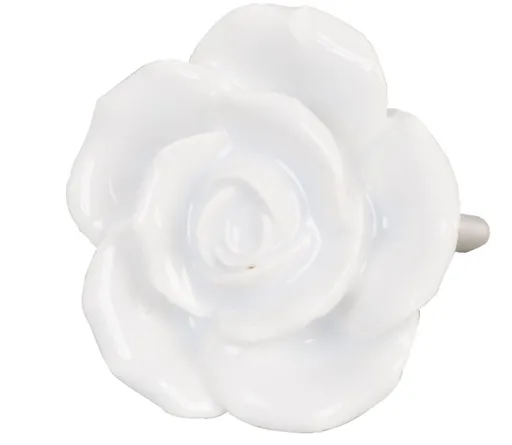 Keramická úchytka Růže bílá - pr 4,5 cm Clayre & Eef