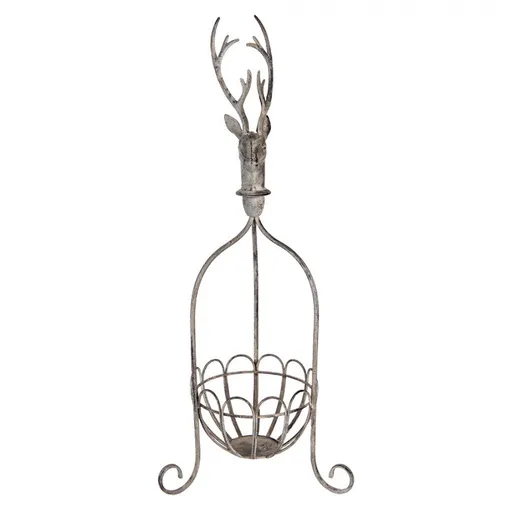 Šedo-hnědý antik kovový košík jelen Deer - 28*28*68 cm Clayre & Eef