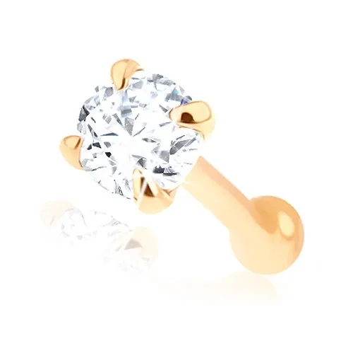 Rovný piercing do nosu ve žlutém 14K zlatě - čirý broušený zirkonek