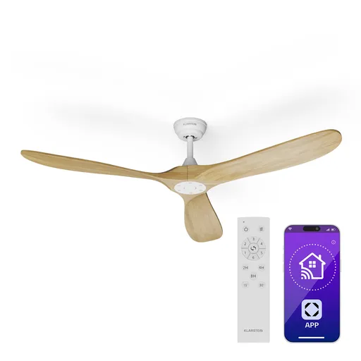Klarstein Stropní ventilátor Bahama Breeze Smart, lopatky rotoru z masivního dřeva, dálkové ovládání + ovládání pomocí aplikace