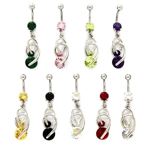 Piercing do pupíku - podkovičky, barevné zirkony - Barva zirkonu: Červená - R